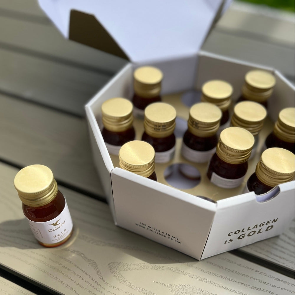 Open Collibre Gold hex-pack showing 15 bottles inside
